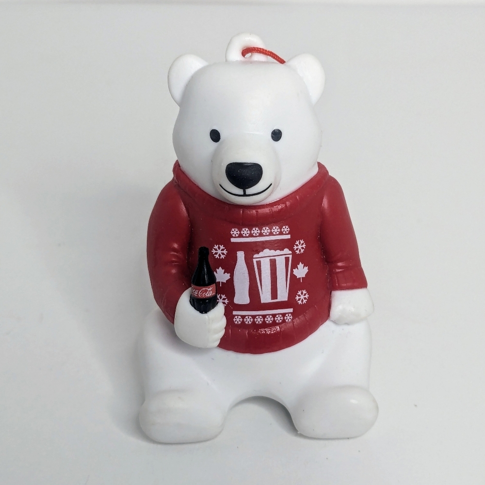 Coca Cola Bear and Bottle Christmas Tree Ornament 2.75" tall rubber
